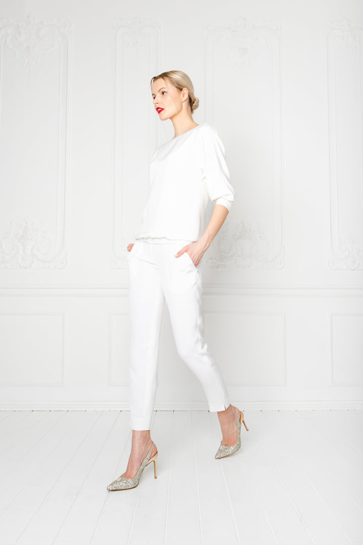 LITTORELLA IVORY SILK JUMPSUIT WITH AN OPEN BACK