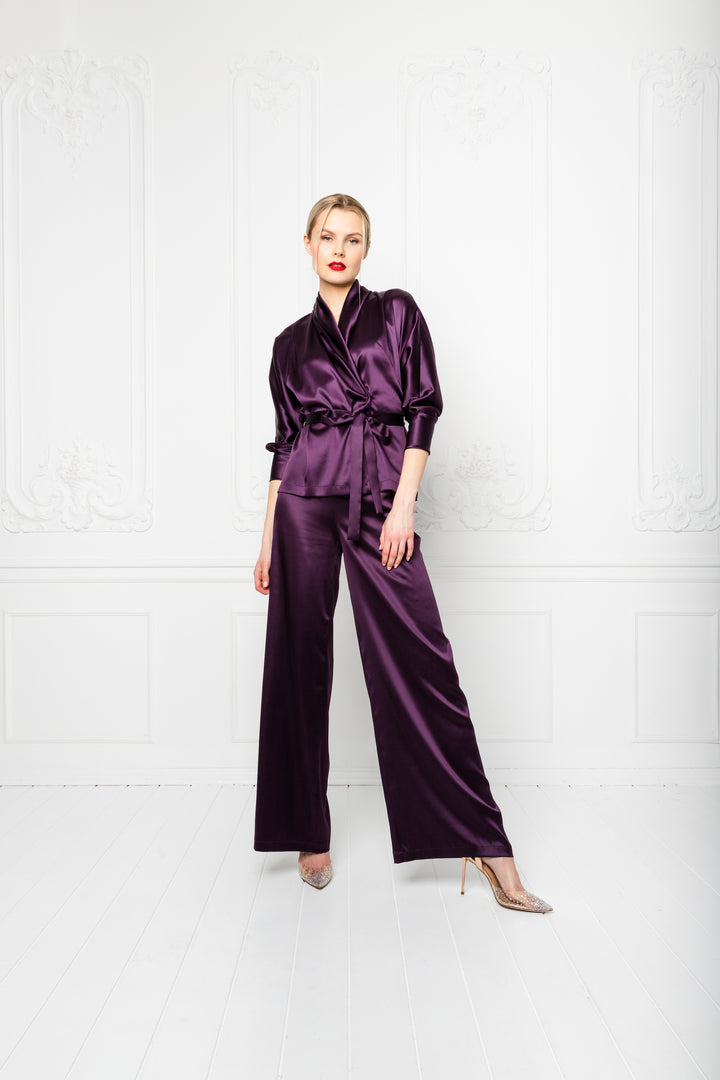 PRIMULA DEEP PURPLE SILK WIDE-LEG PANTS