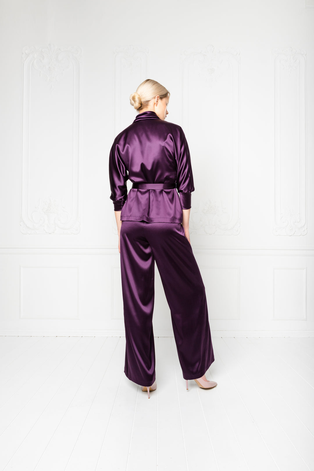 PRIMULA DEEP PURPLE SILK WIDE-LEG PANTS