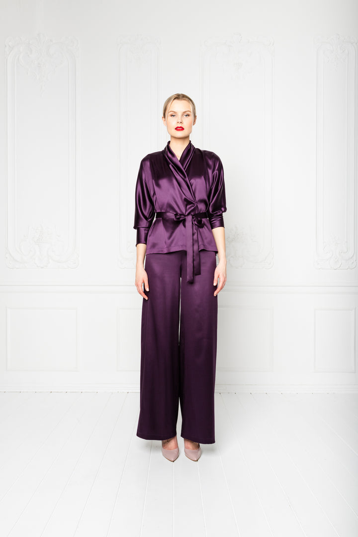 PRIMULA DEEP PURPLE SILK WIDE-LEG PANTS