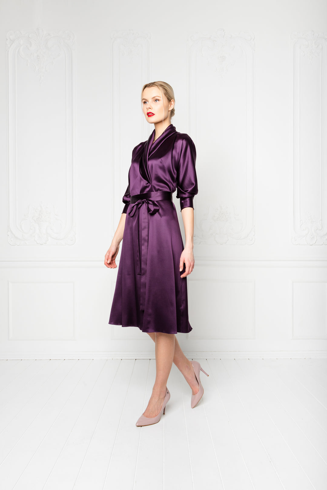 PAROCHETUS PURPLE SILK WRAP DRESS