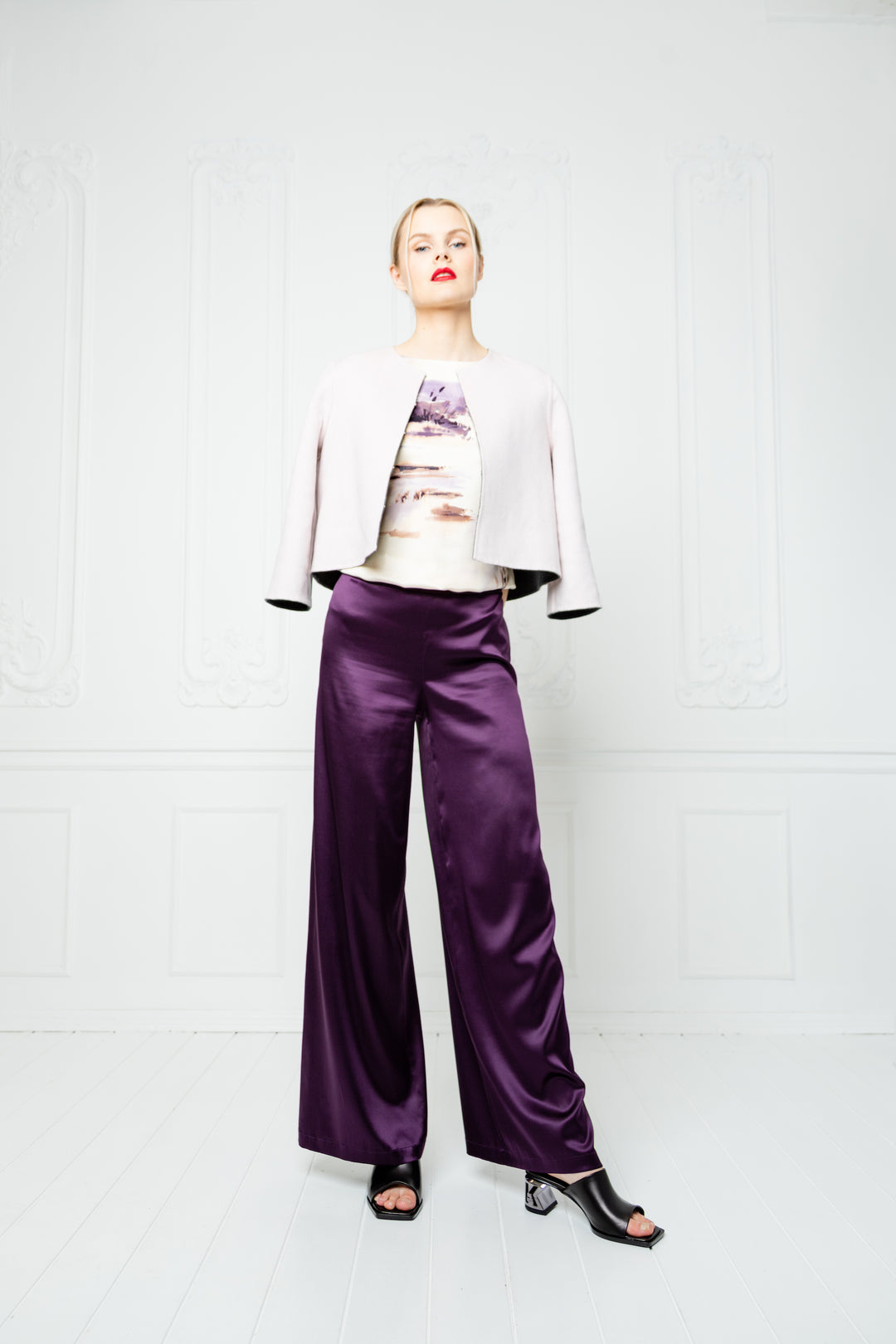 PRIMULA DEEP PURPLE SILK WIDE-LEG PANTS