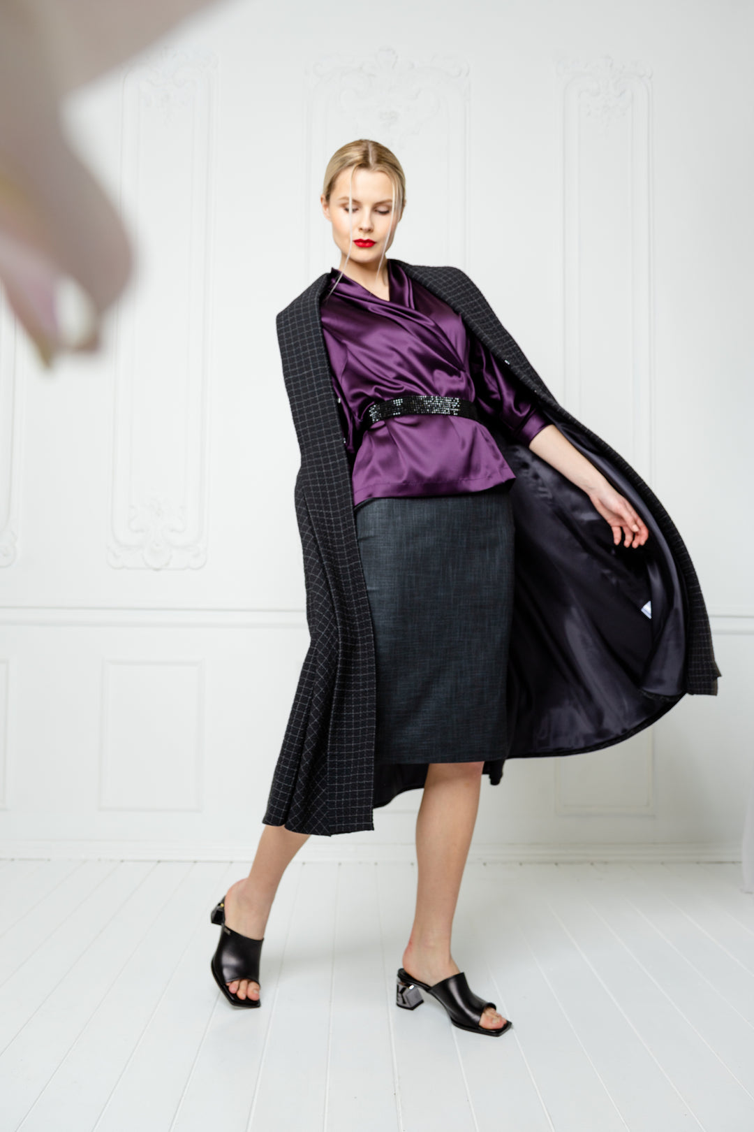 PHYMOSIA LUXURIOUS DEEP PURPLE SILK WRAP BLOUSE