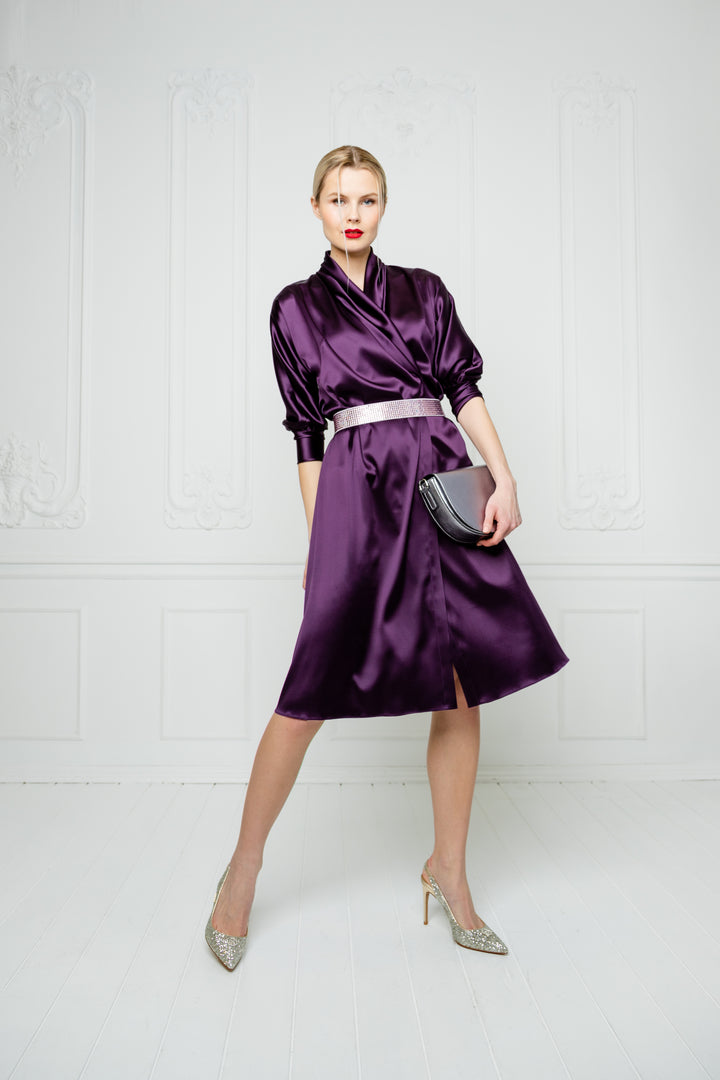 PAROCHETUS PURPLE SILK WRAP DRESS