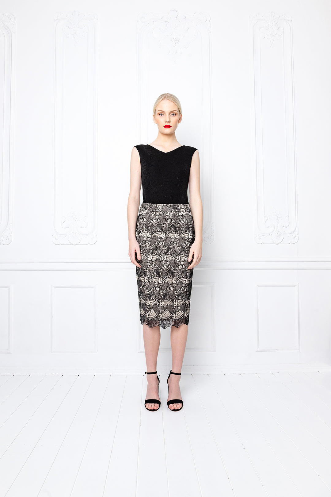 RUBIA BLACK LACE PENCIL SKIRT