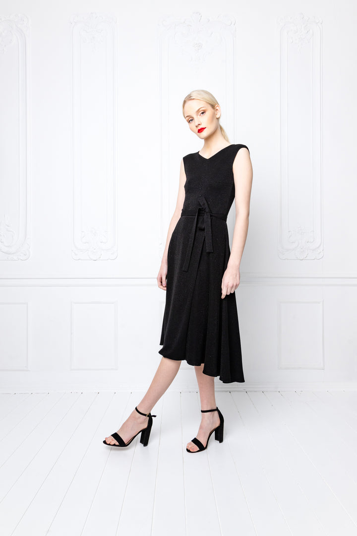 LIMNOPHILA BLACK SLIGHTLY GLITTERING STRETCHY VISCOSE-BLEND COCKTAIL DRESS