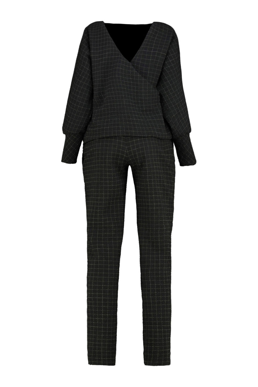 LITTORELLA BLACK PLAID WOOL SEERSUCKER JUMPSUIT