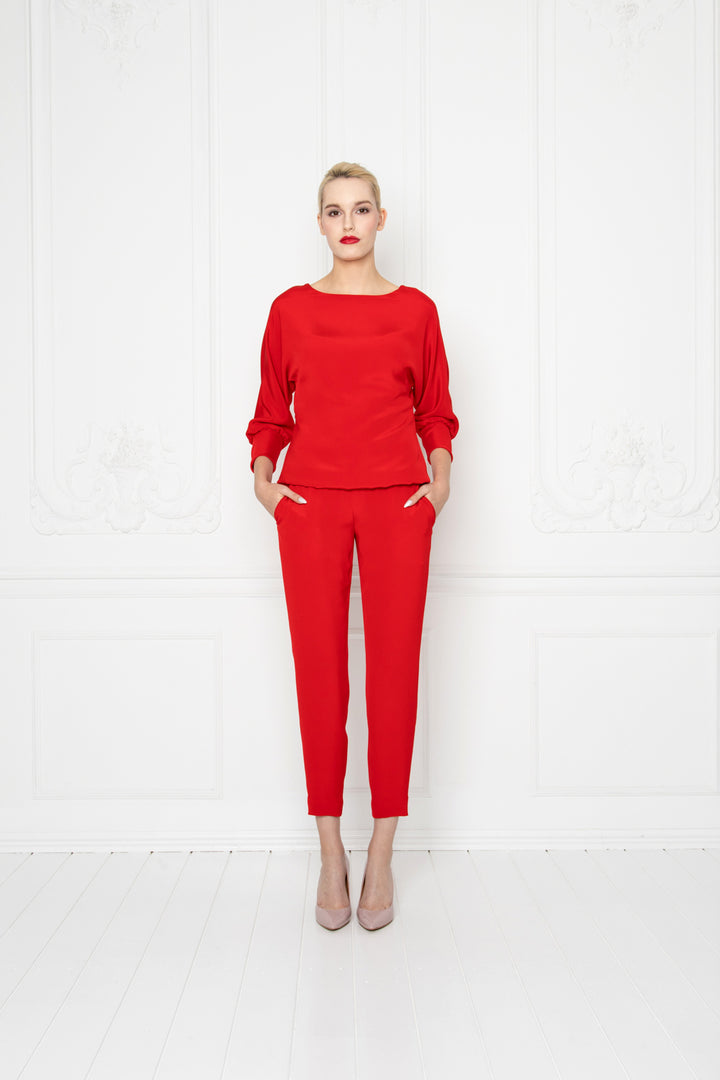 LITTORELLA RED SILK JUMPSUIT WITH AN OPEN BACK