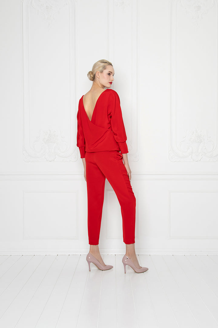 LITTORELLA RED SILK JUMPSUIT WITH AN OPEN BACK