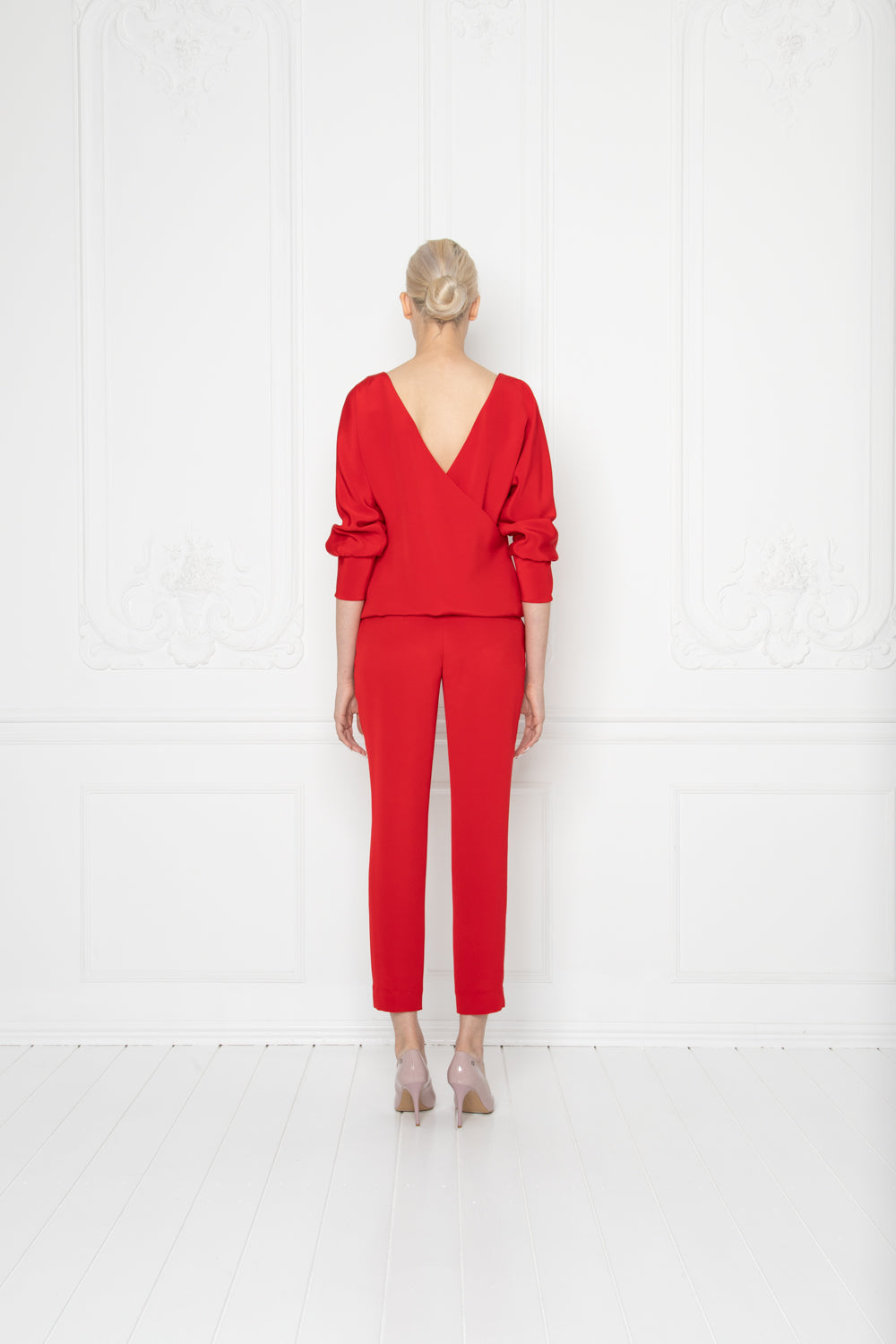 LITTORELLA RED SILK JUMPSUIT WITH AN OPEN BACK