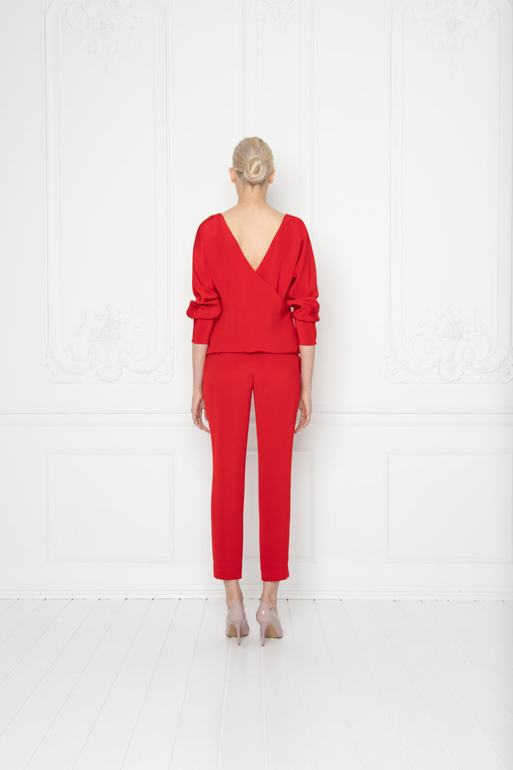 LITTORELLA RED SILK JUMPSUIT WITH AN OPEN BACK