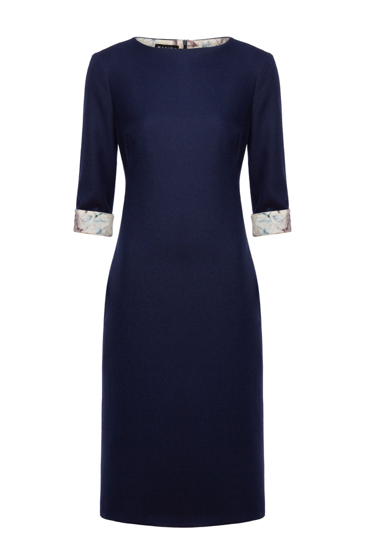 KALIDIUM NAVY BLUE WOOL A-LINE DRESS