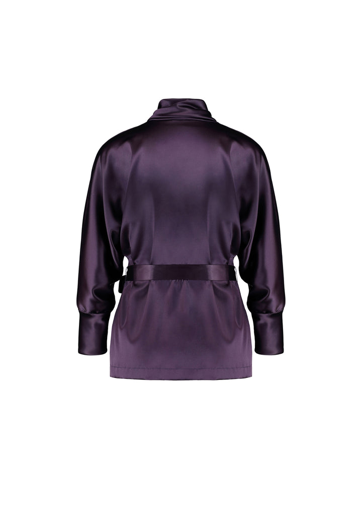 PHYMOSIA LUXURIOUS DEEP PURPLE SILK WRAP BLOUSE