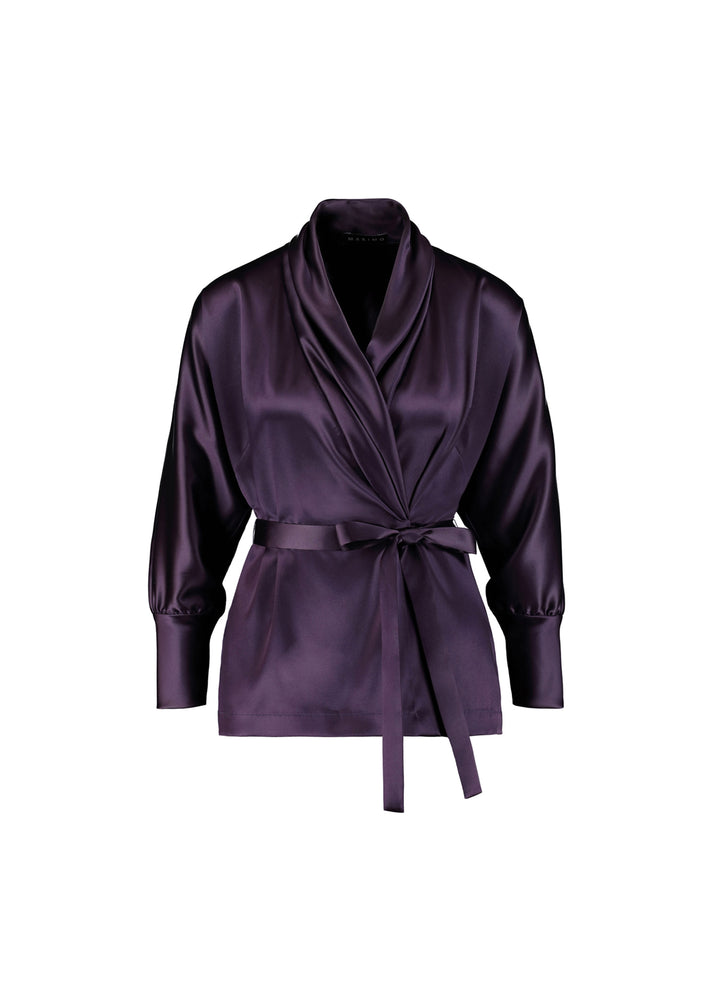 PHYMOSIA LUXURIOUS DEEP PURPLE SILK WRAP BLOUSE