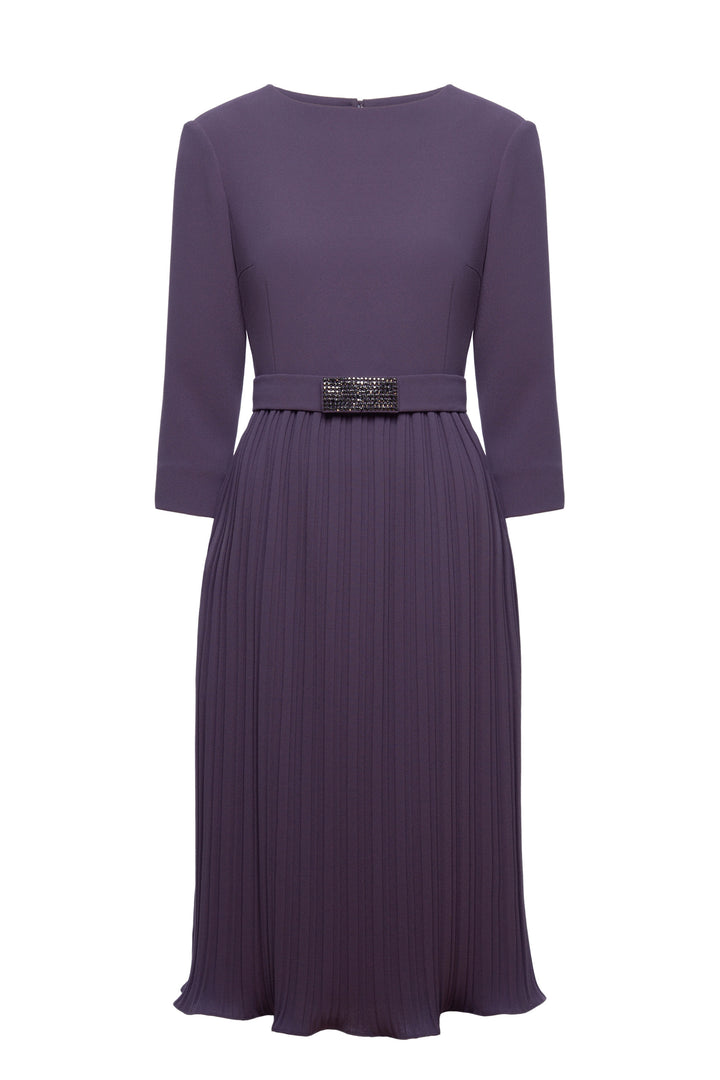 LUDWIGIA PURPLE VELVET PLEATED COCKTAIL DRESS WITH THE BELT