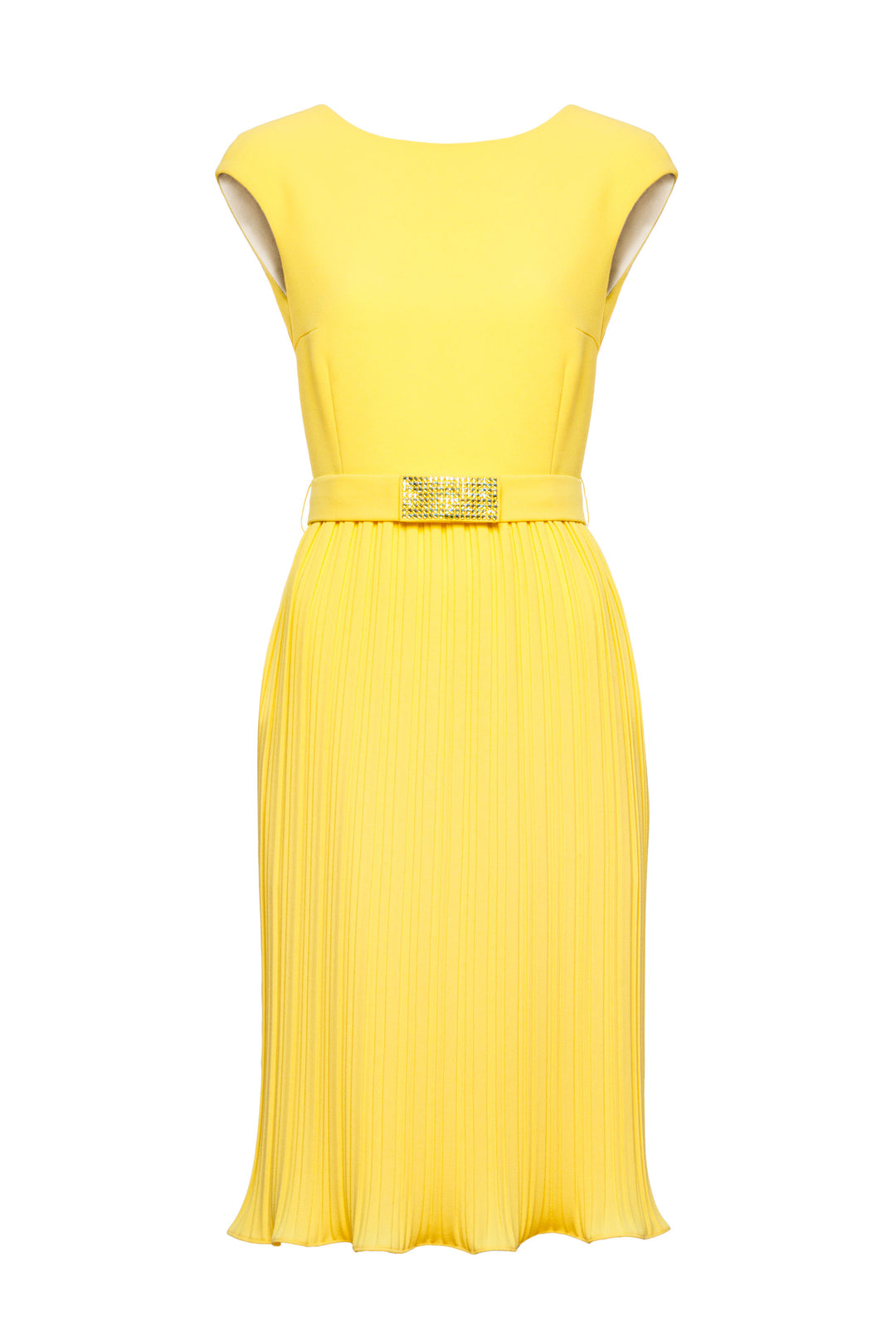 LUNARIA YELLOW PLEATED COCKTAIL DRESS WITH BELT