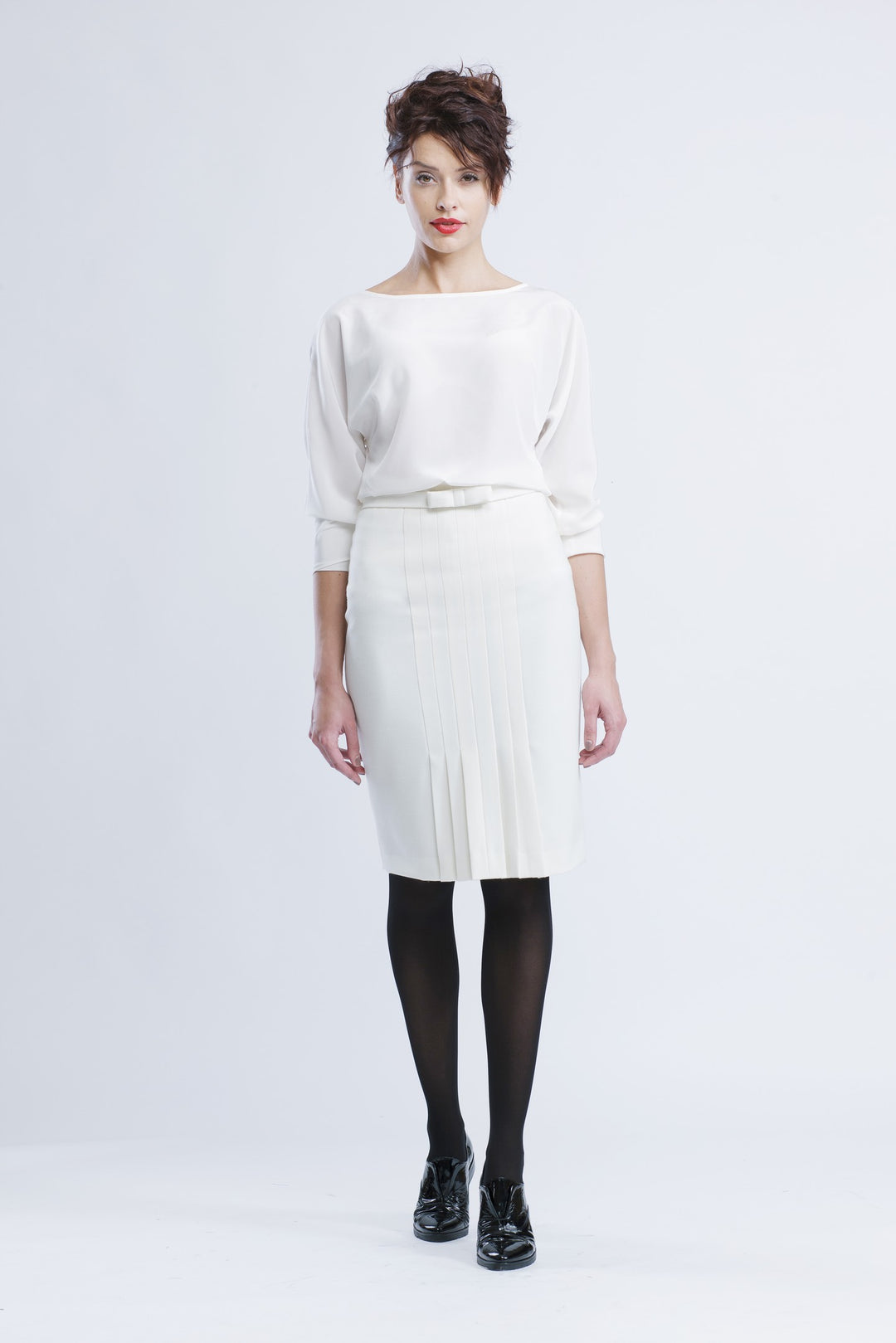 RANUNCULUS IVORY PENCIL SKIRT WITH PLEATS