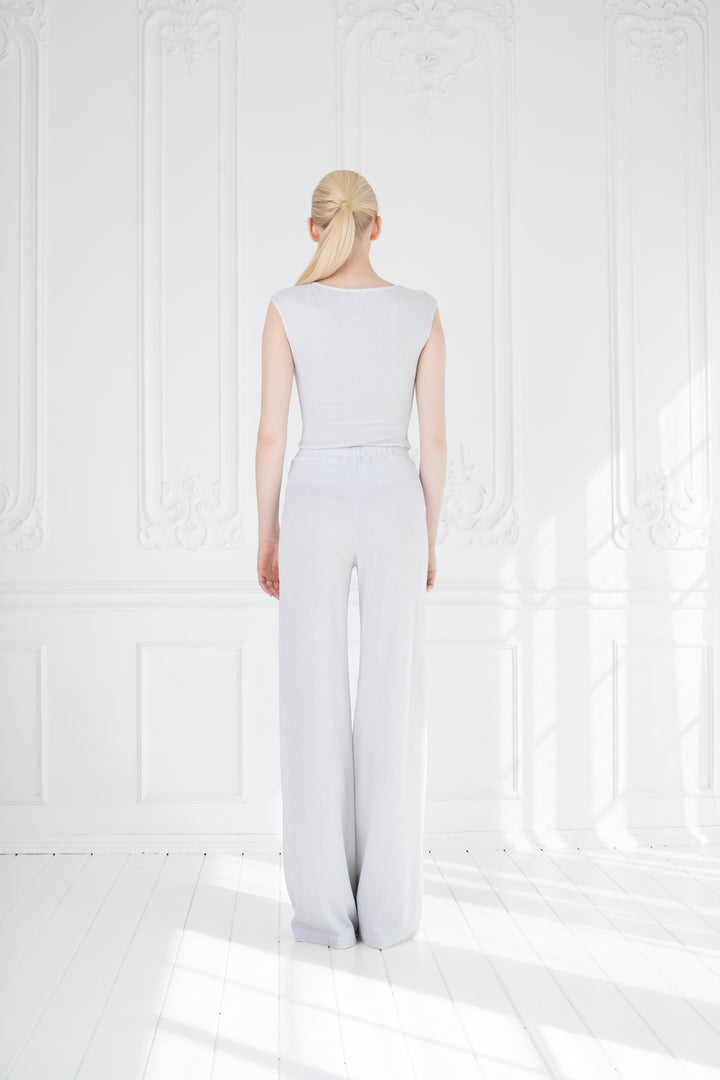 LAMIUM SILVER WHITE SLEEVELESS SLIGHTLY GLITTERING VISCOSE-BLEND BODYSUIT