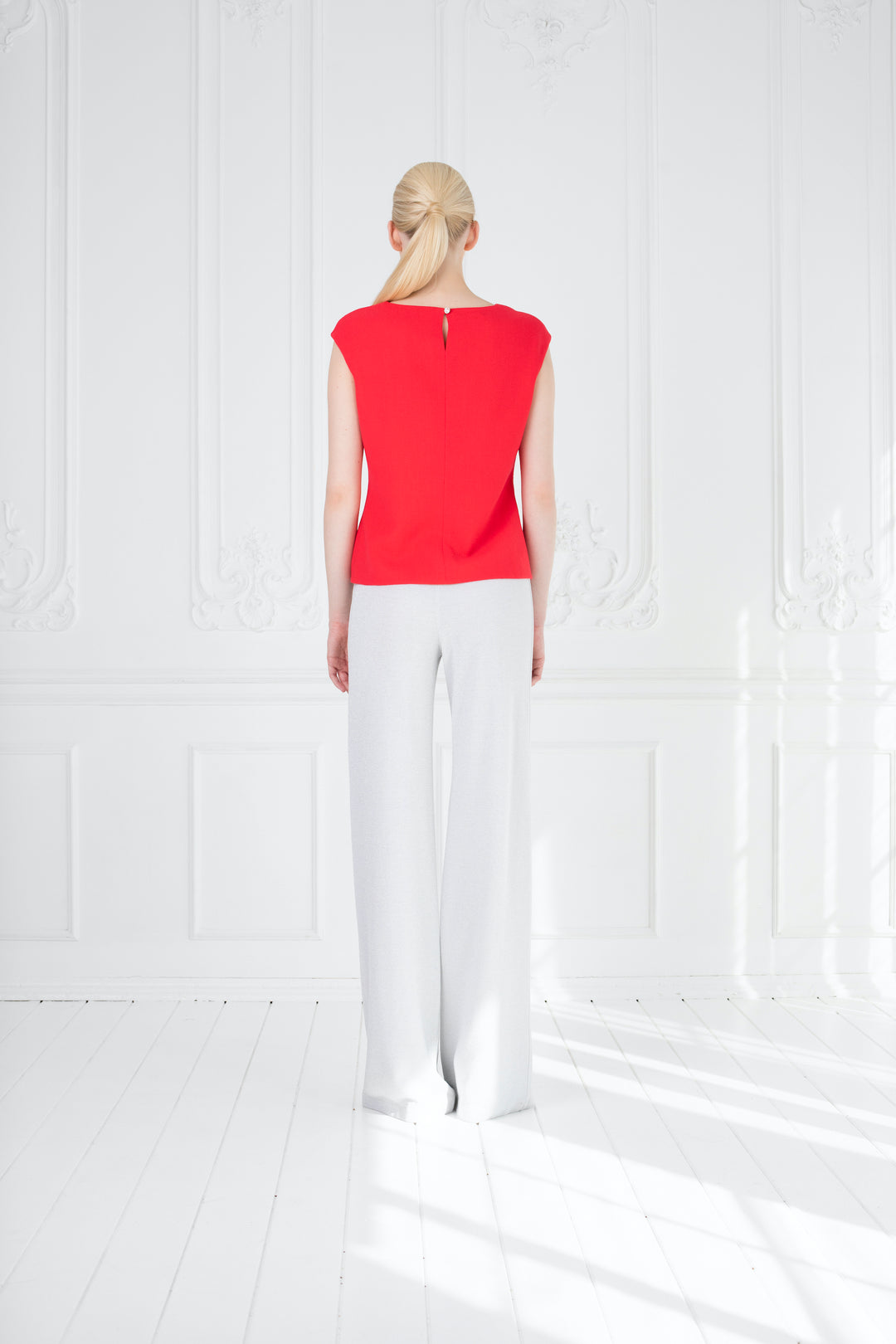 SALVIA CORAL RED WOOL CREPE BLOUSE