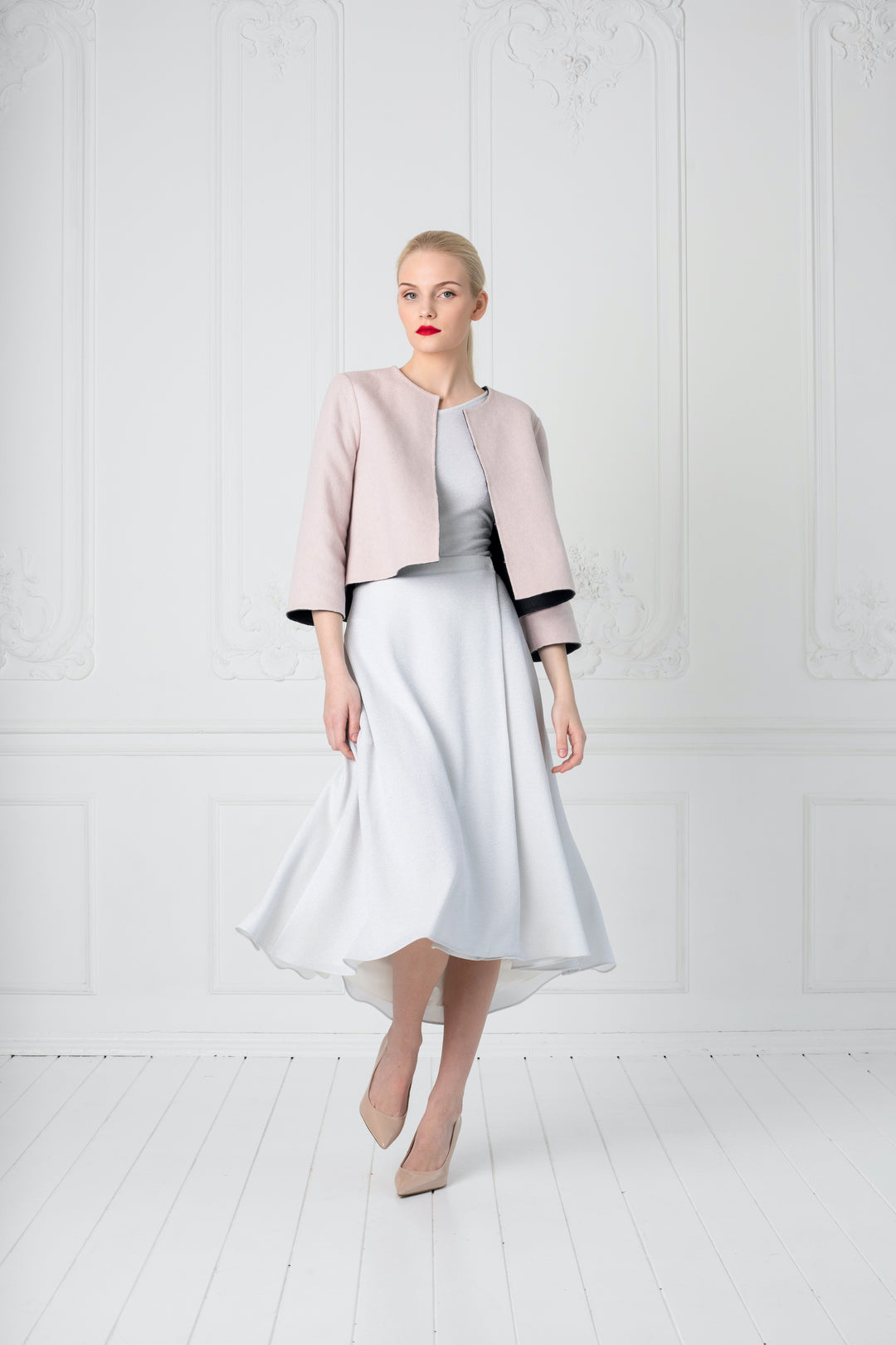 LATANIA SILVER WHITE SLIGHTLY GLITTERING VISCOSE-BLEND WRAP SKIRT