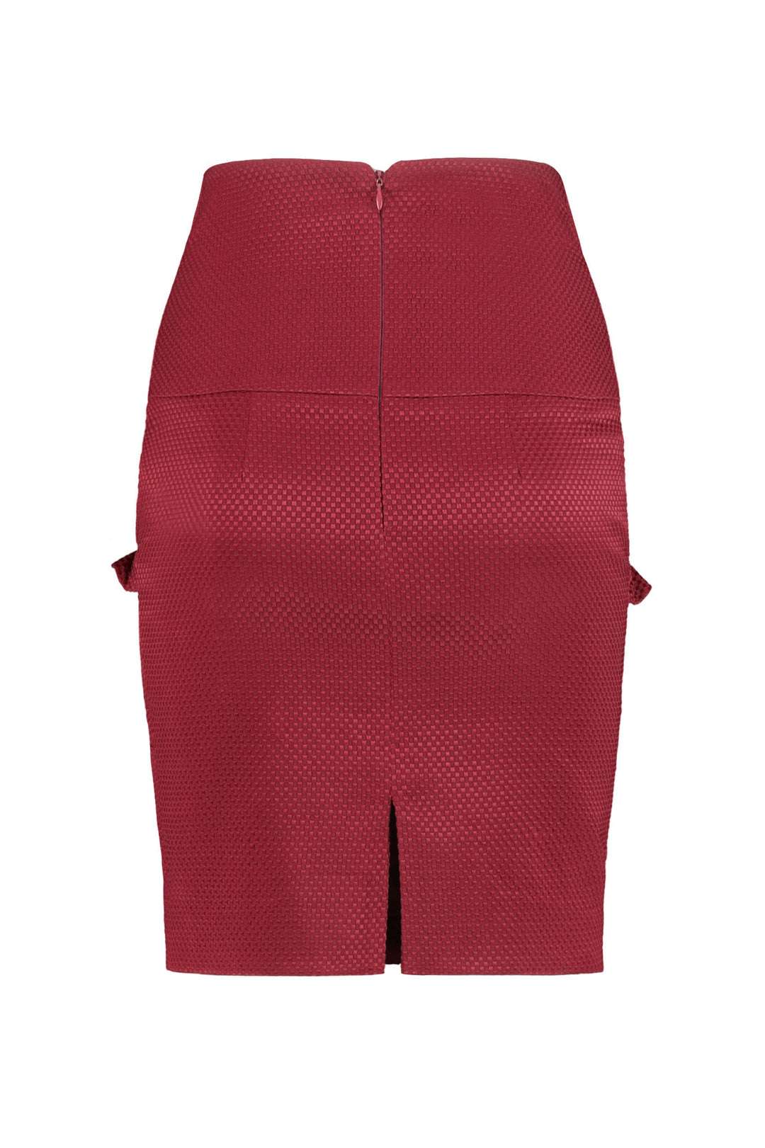 NELE DEEP RED RUFFLE PENCIL SKIRT