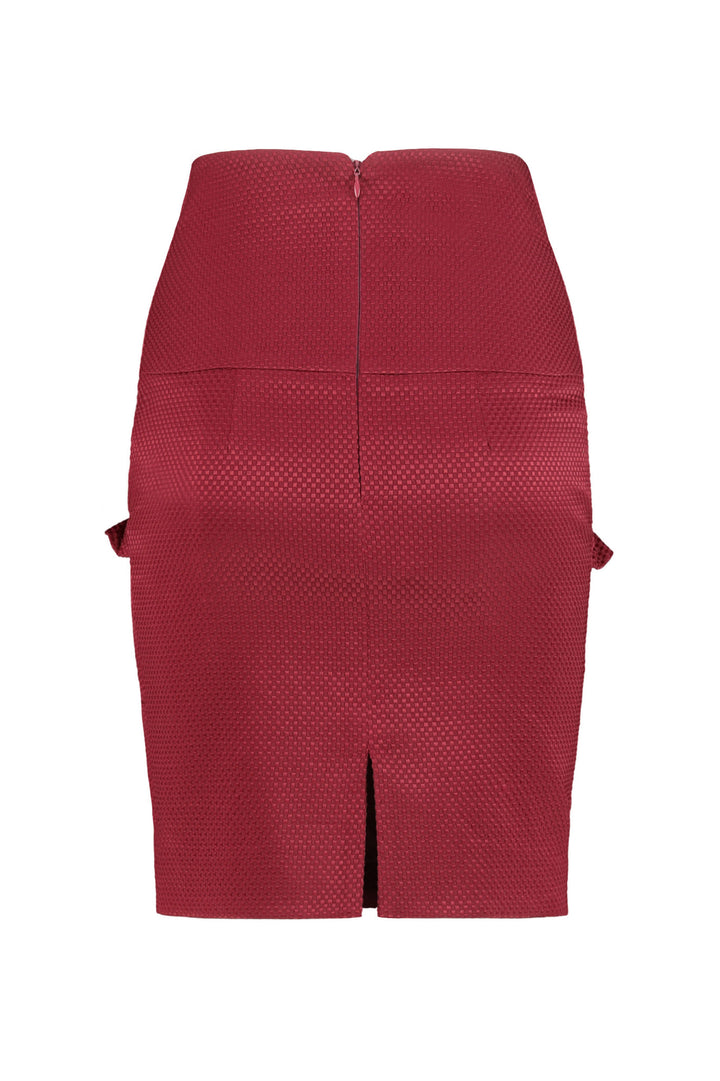 NELE DEEP RED RUFFLE PENCIL SKIRT