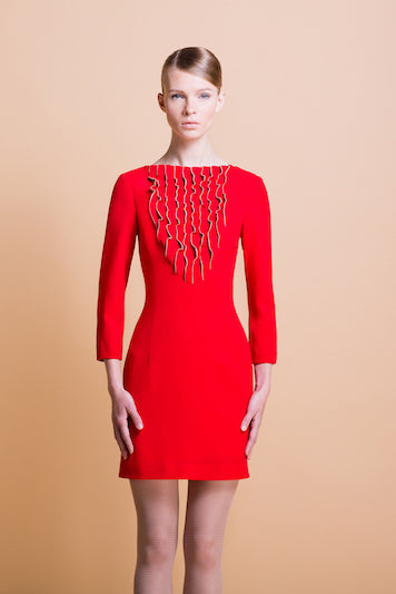 DRIMIA RED RUFFLE DETAIL DRESS