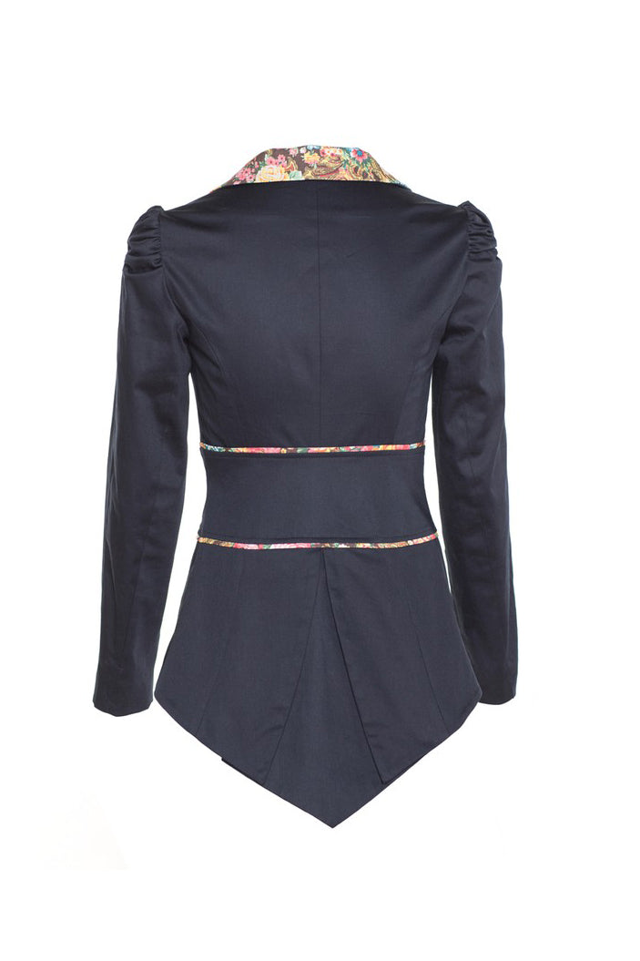 DAHLIA NAVY BLUE JACKET WITH FLOWER PATTERNED DETAILS