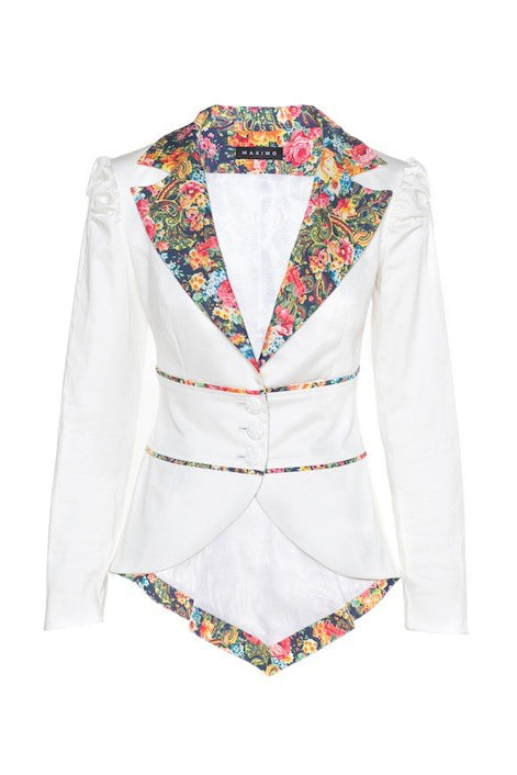 DAHLIA IVORY JACKET WITH FLOWER PATTERNED DETAILS