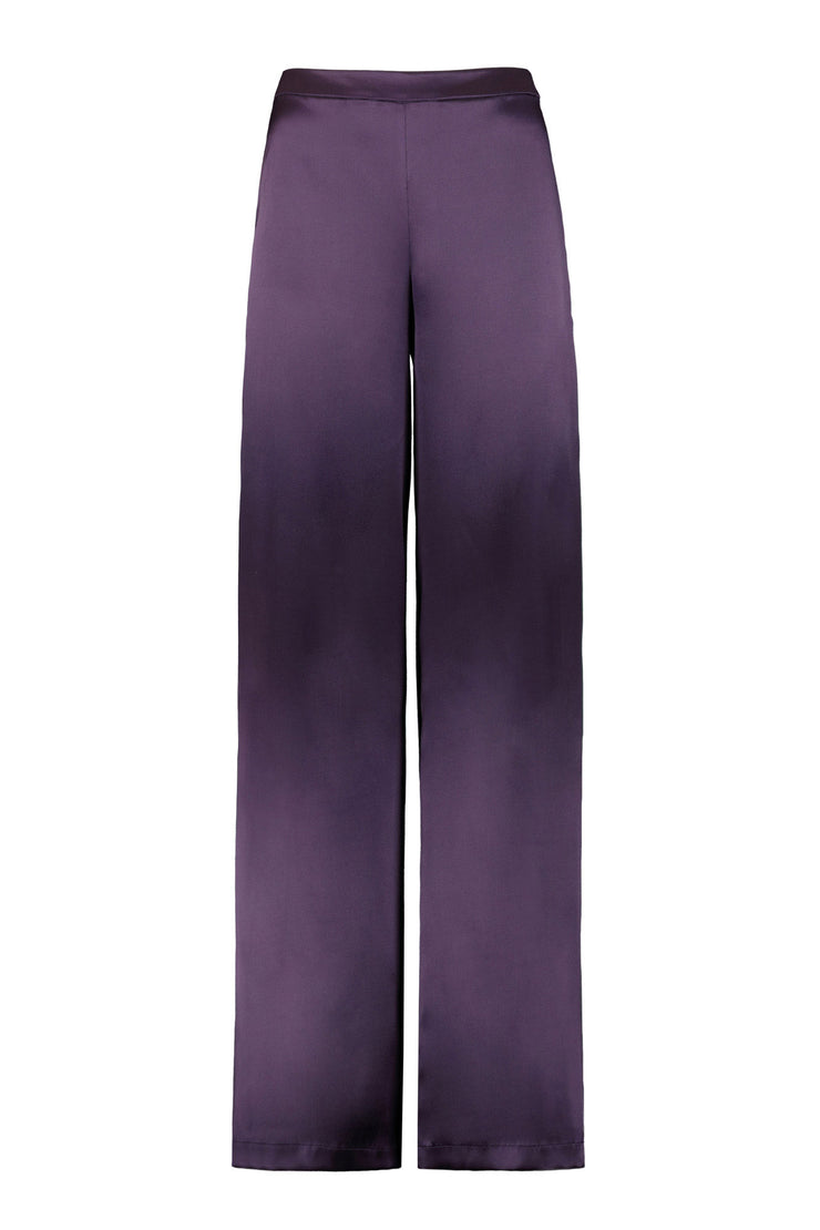 Wardrobe Dark Purple Front-Seam Wide-Leg Trousers