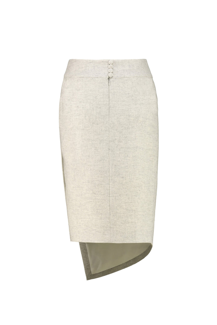 RHIZOPHORA LIGHT GRAY WOOL ASYMMETRIC PENCIL SKIRT