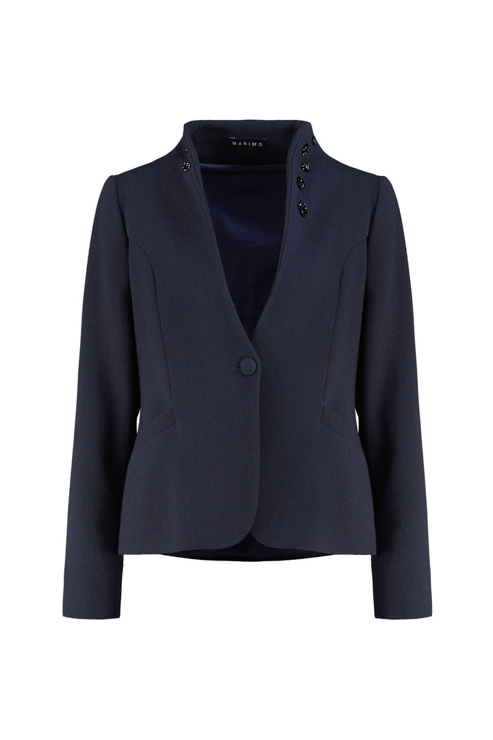 OLEANDRA NAVY BLUE WOOL JACKET WITH CRYSTAL EMBROIDERY