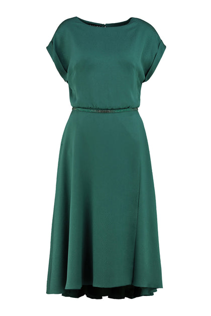 LEIBNITZIA EMERALD GREEN SILK DRESS WITH THE BELT – Marimo Fashion
