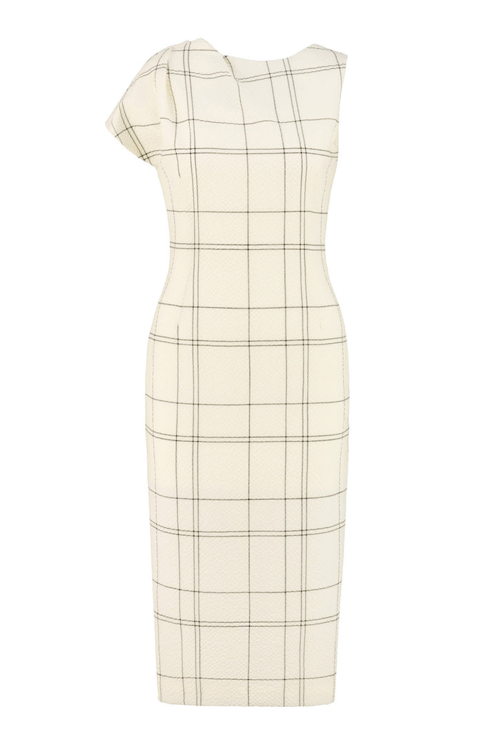 LIATRIS IVORY PLAID A-SYMMETRIC PENCIL DRESS