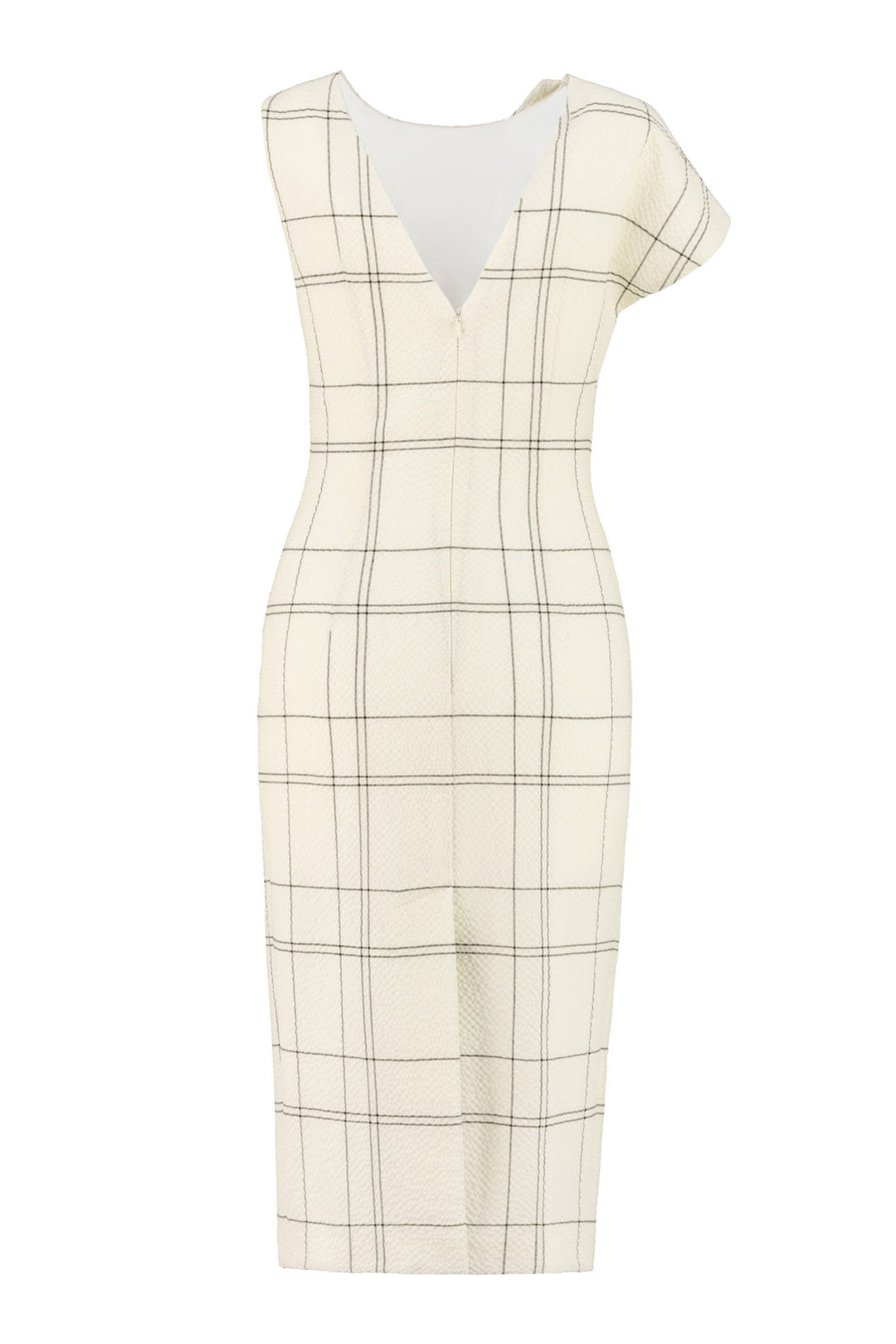 LIATRIS IVORY PLAID A-SYMMETRIC PENCIL DRESS