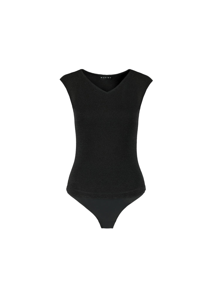 LAMIUM BLACK SLEEVELESS SLIGHTLY GLITTERING VISCOSE-BLEND BODYSUIT