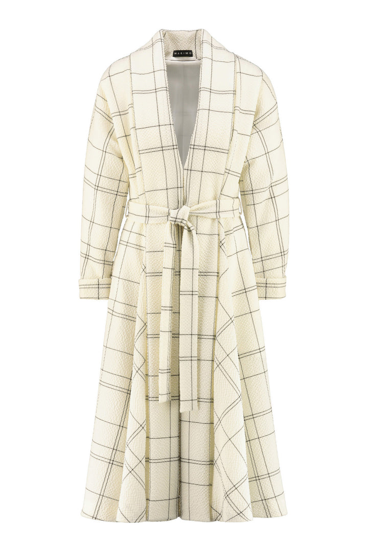 LINARIA IVORY PLAID WOOL SEERSUCKER KIMONO CUT COAT DRESS