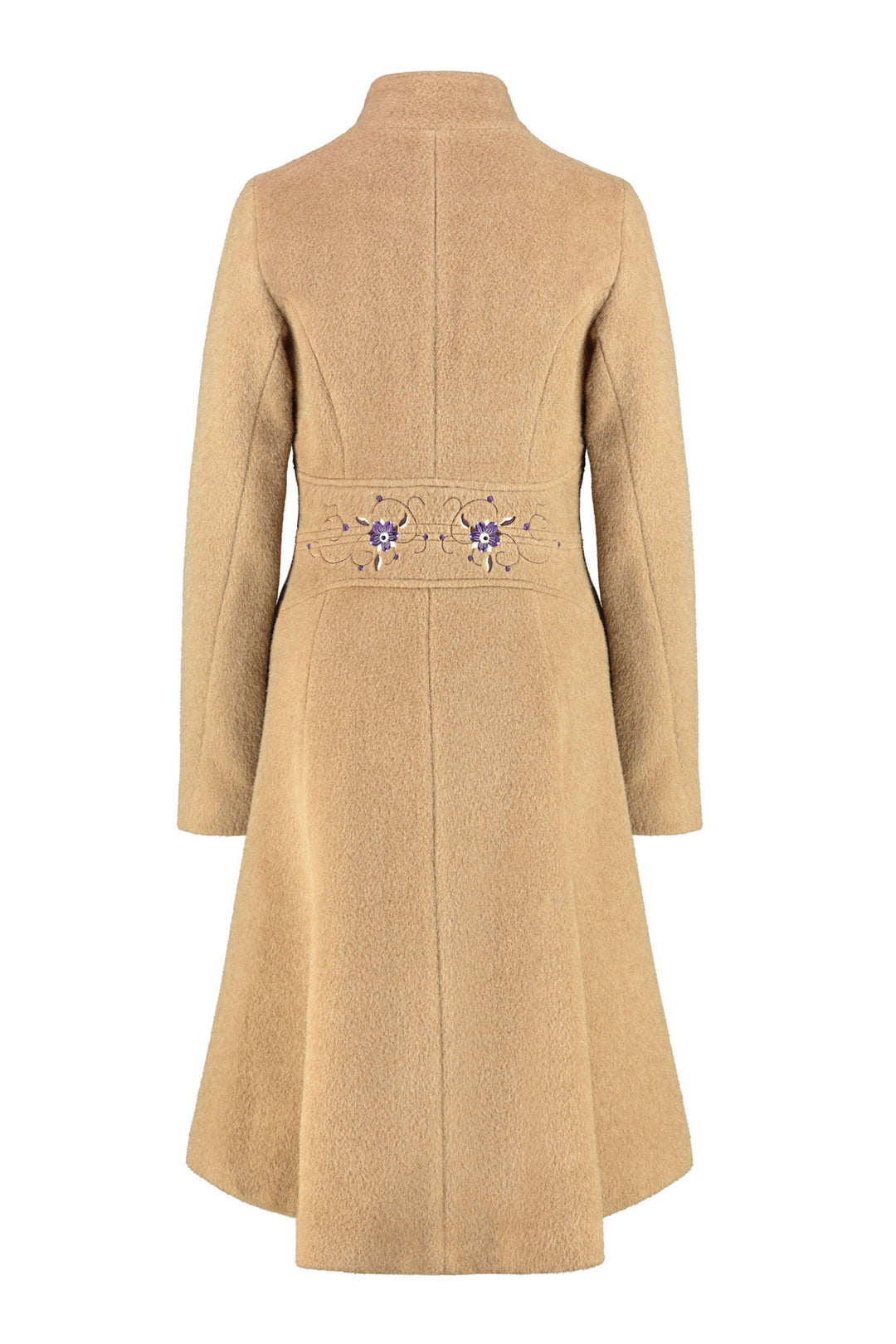 KERSTI CAMEL WINTER COAT WITH FLORAL EMBROIDERY