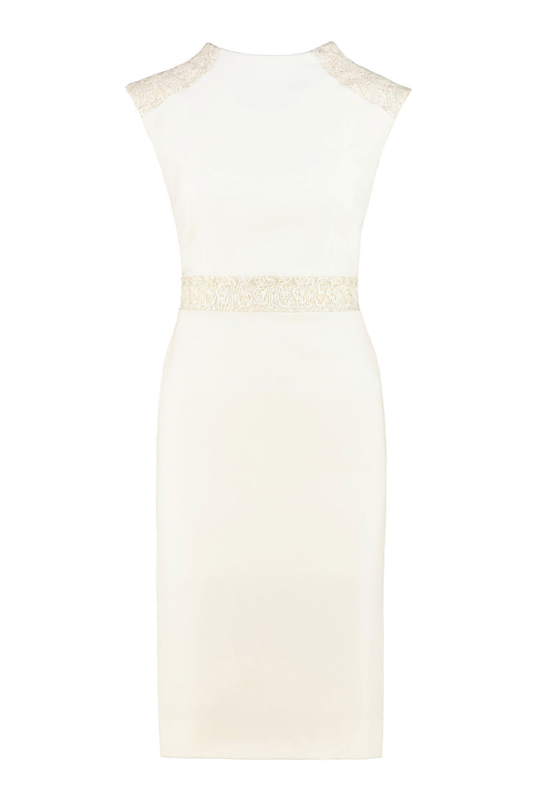 OBREGONIA IVORY PENCIL DRESS WITH LACE DETAILS