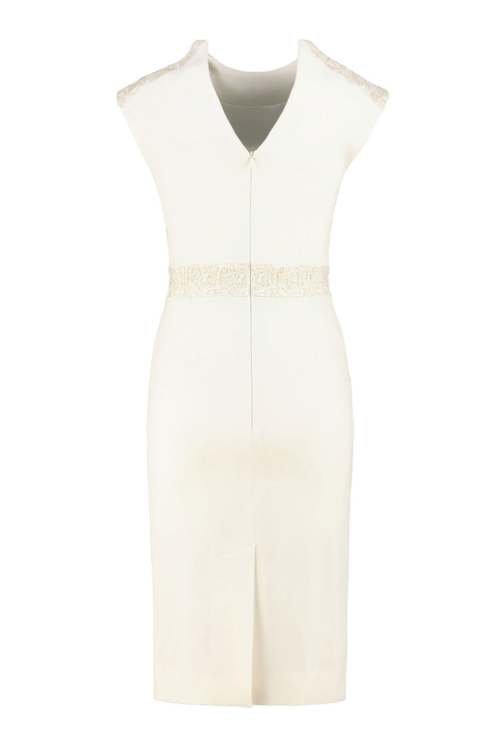 OBREGONIA IVORY PENCIL DRESS WITH LACE DETAILS